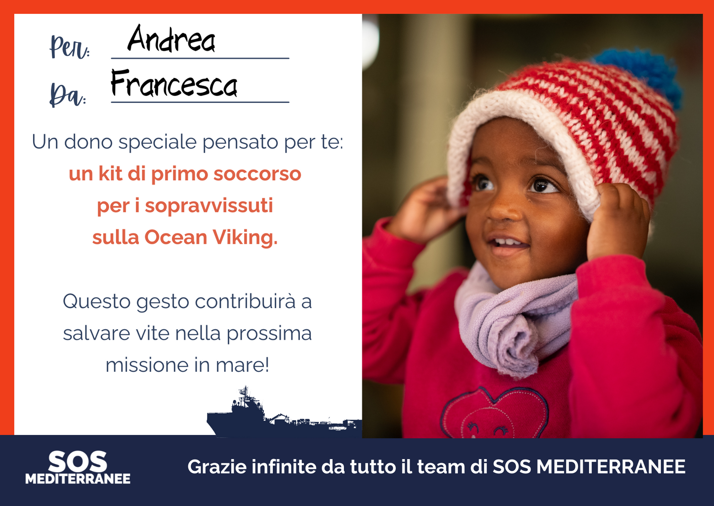e-card regalo solidale: kit di primo soccorso per i sopravvissuti, SOS MEDITERRANEE