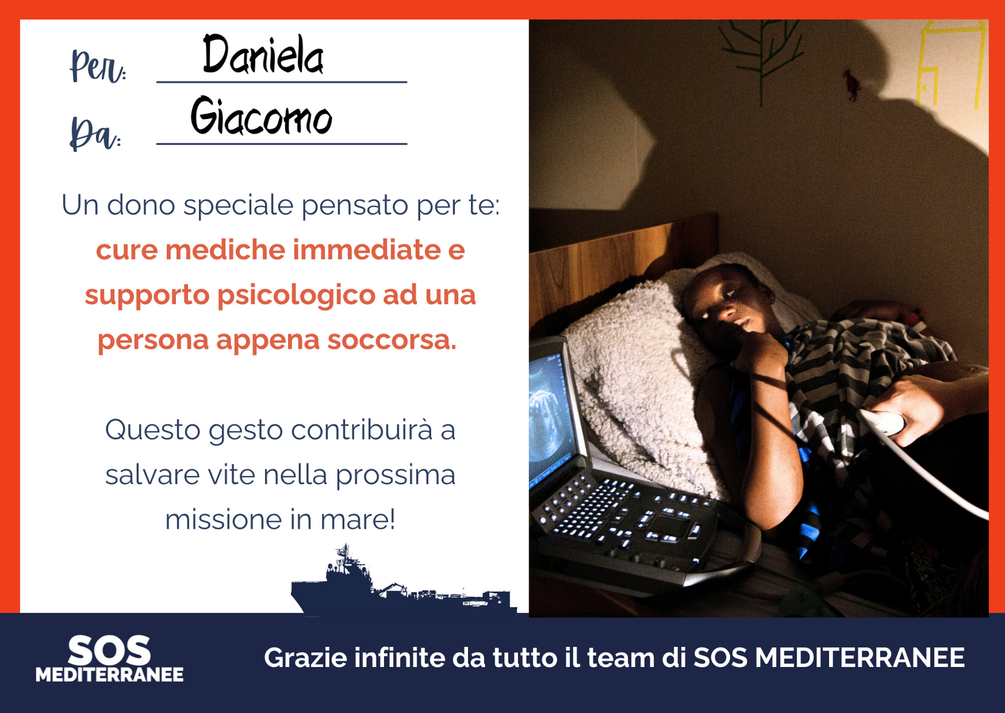 e-card regalo solidale: cure mediche e supporto psicologico, SOS MEDITERRANEE
