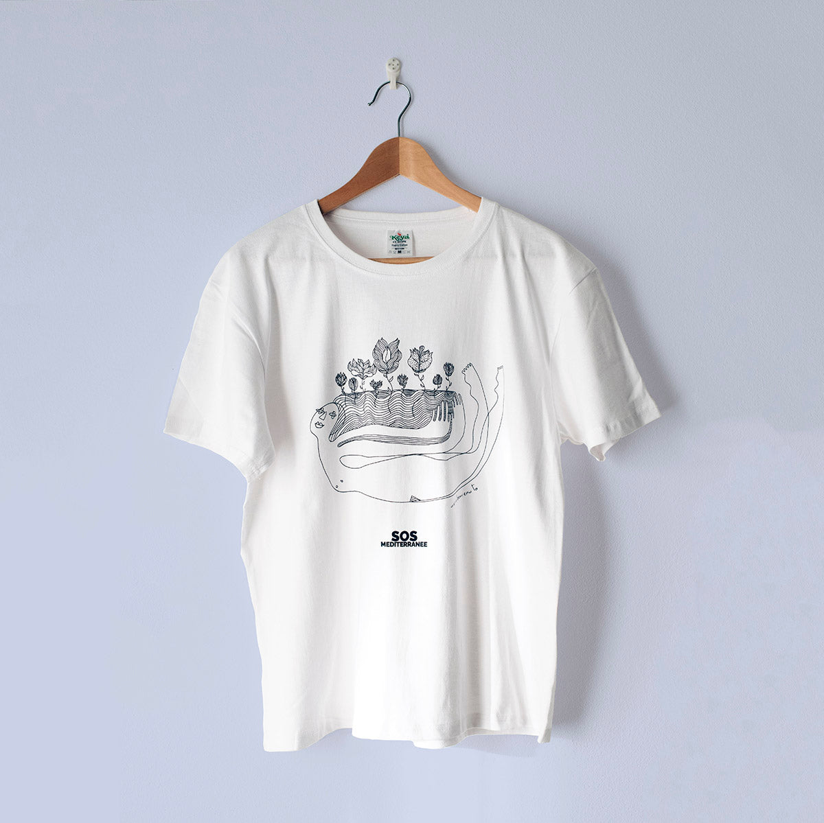T-shirt bianca Nave Madre con illustrazione della nave, SOS MEDITERRANEE
